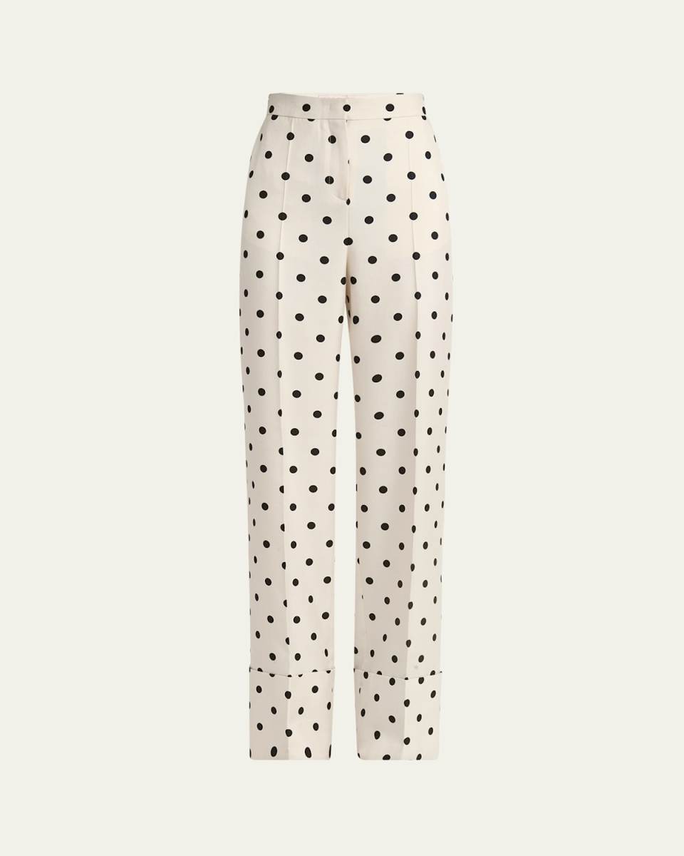Polka Dot Straight Leg Silk Trousers